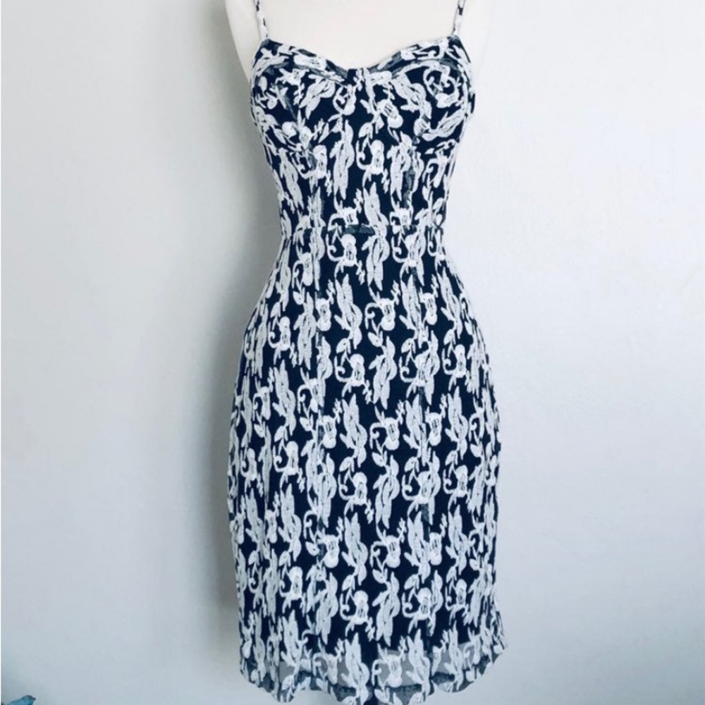 Black Swan White and Black Embroidered Fitted Bustier Dress, Medium, NWT
